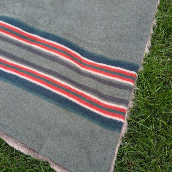 Pendleton PotteryBarn Wool-Acrylic Faux Fur Striped Yakima Camping Blanket - Picture 2 of 9